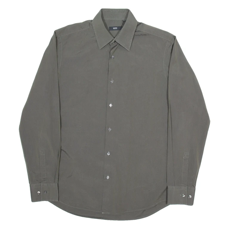 BOSS Mens Plain Shirt Grey Long Sleeve L