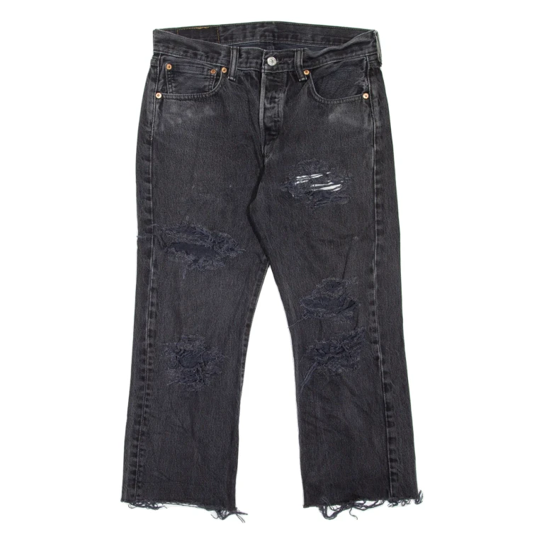 LEVI'S 501 Jeans Distressed Mens Black Regular Straight W32 L23