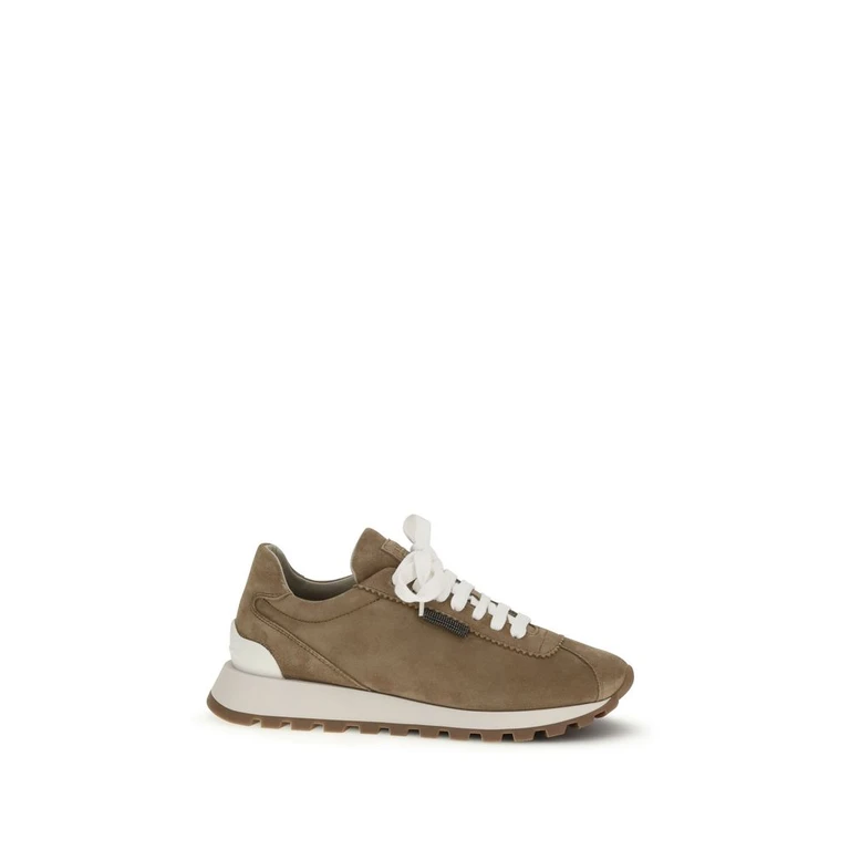Brunello Cucinelli Beige Calf Leather Bos Taurus Platform Sneakers - Women