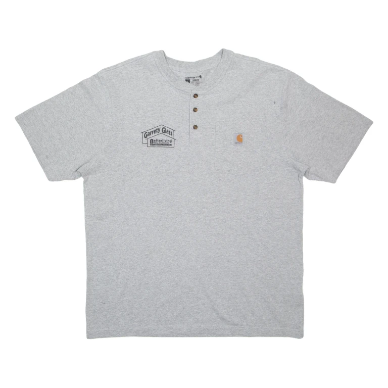 CARHARTT Garrety Glass Loose Fit Mens T-Shirt Grey Button Neck L