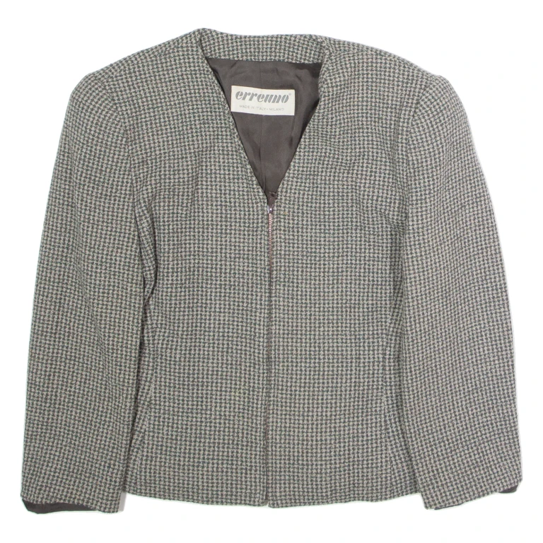 ERREUNO Womens Blazer Jacket Green Houndstooth S