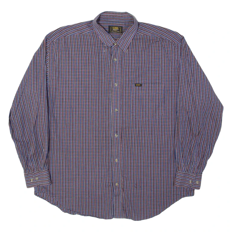 LEE Mens Shirt Blue Plaid Long Sleeve L
