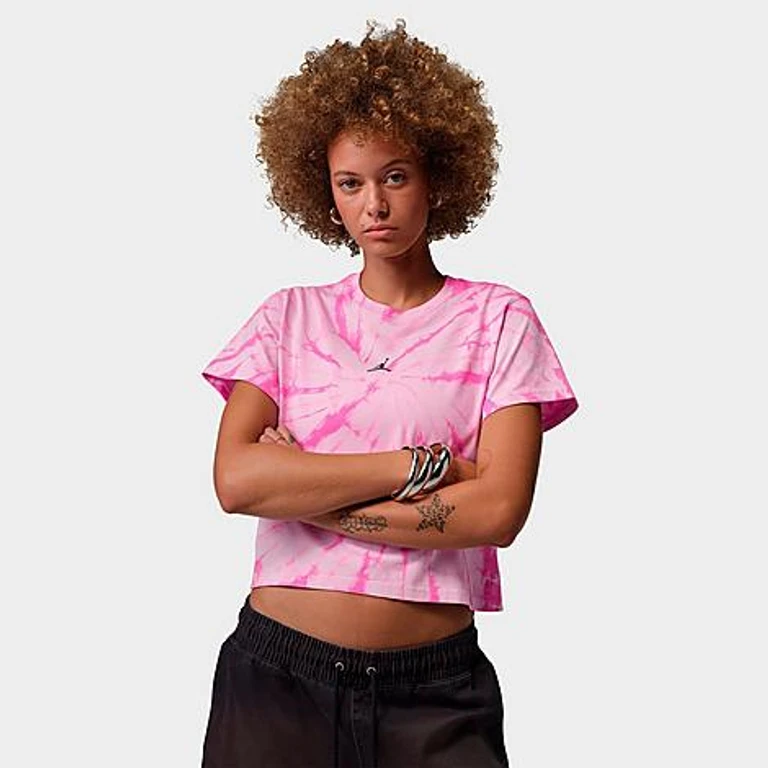 Nike Women's Jordan Brooklyn All-over Print Graphic T-Shirt in Iced Carmine/Off Noir Size: XS
