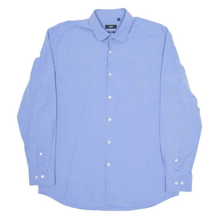 BOSS Slim Fit Mens Plain Shirt Blue Long Sleeve M