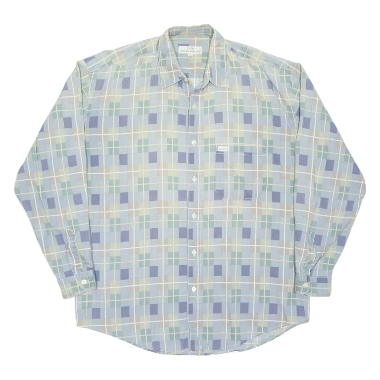 GUESS Mens Shirt Blue Check Long Sleeve L