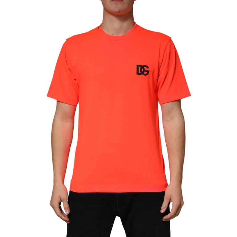Dolce & Gabbana Neon Orange Polyester Crew Neck Men T-Shirt - Men
