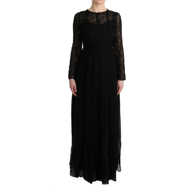 Dolce & Gabbana Black Floral Lace Sheath Silk Dress - Women
