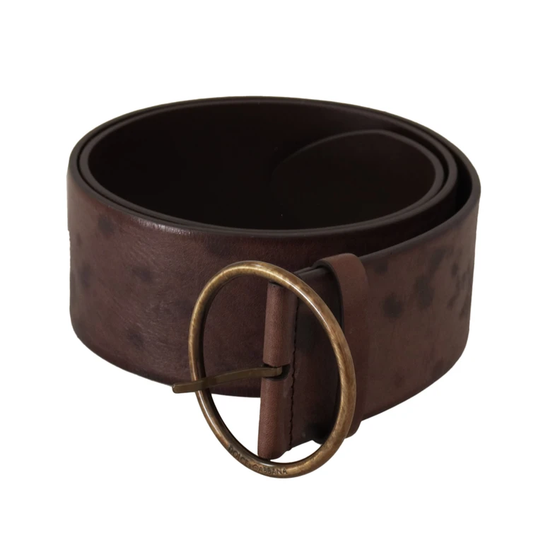 Dolce & Gabbana Dark Brown Wide Calf Leather Logo Round Buckle Belt - Women