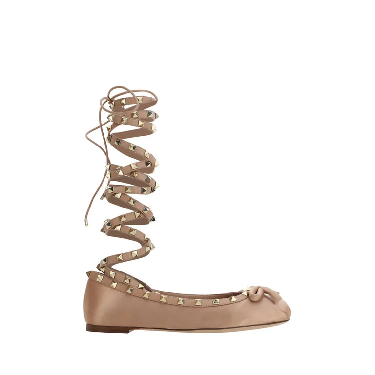 Garavani Rockstud Satin Ballerina Shoes