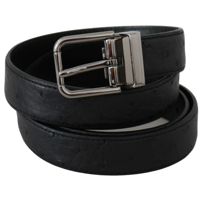 Dolce & Gabbana Black Exotic Skin Pattern Silver Buckle Belt - Men