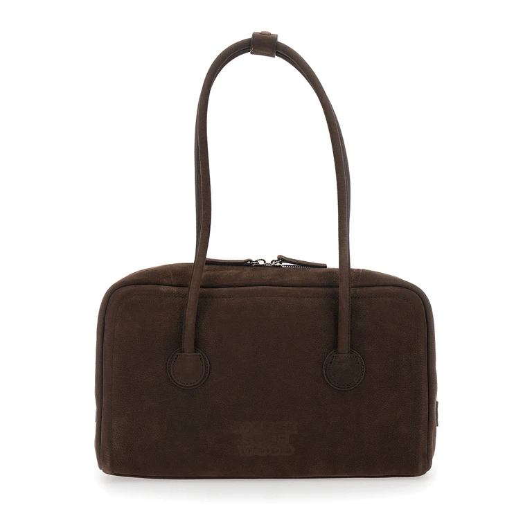 Shoulder Bag Soft Boston Small With Logo Lettering On The Front Brown Leather For Women Cow - Women