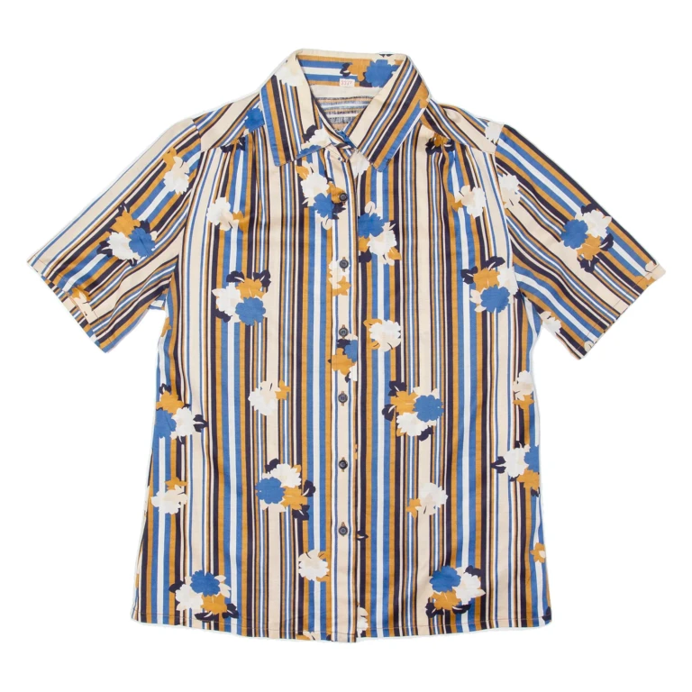 Floral Womens Shirt Beige Striped S