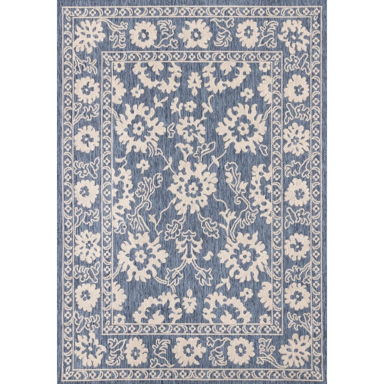Canopy 8 x 10 Blue and White Elegant Border Outdoor Rug