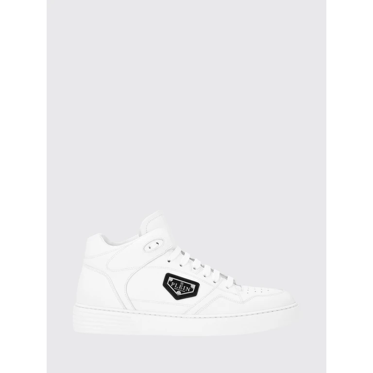 High-Top Lace-Up Sneakers in Smooth Leather with Perforated Toe (UAESUSC0891PLE005N01)