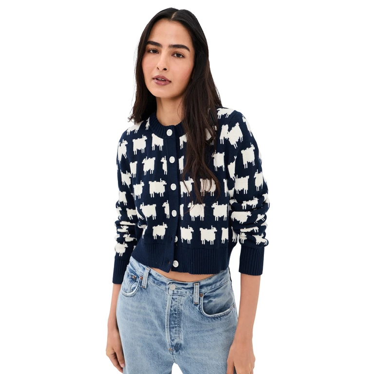 Rowing Blazers Cotton Cropped Sheep Cardigan NAVY M