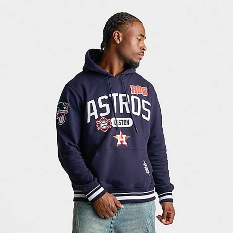 Pro Standard Men's Houston Astros MLB Letterman Fleece Pullover Hoodie in Midnight Navy Size: Small