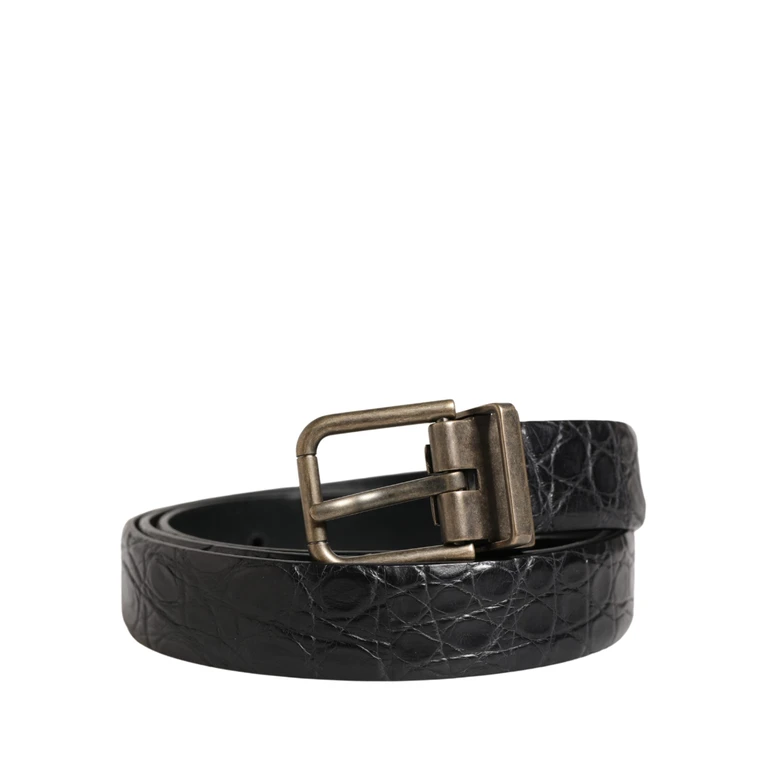 Dolce & Gabbana Men Black Exotic Leather Metal Buckle Belt Caiman - Men