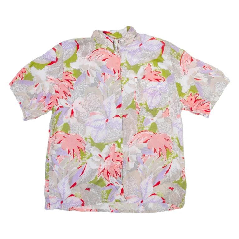 Womens Printed Shirt Grey Collared Viscose Floral M
