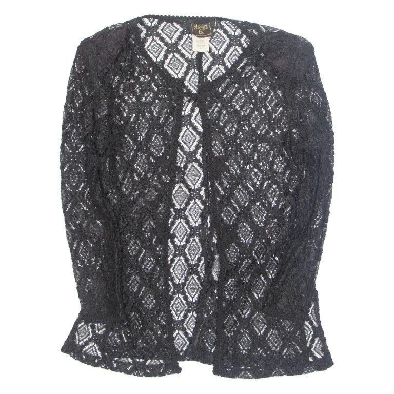 MIDNIGHT GLO Womens Kimono Blouse Black Long Sleeve Nylon M