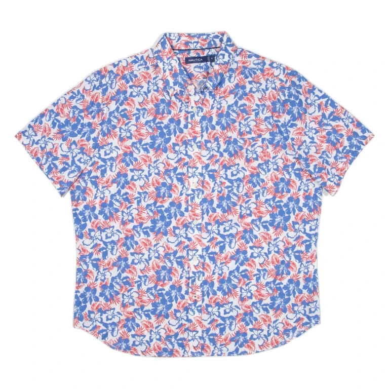 NAUTICA Mens Hawaiian Shirt Blue Floral XL