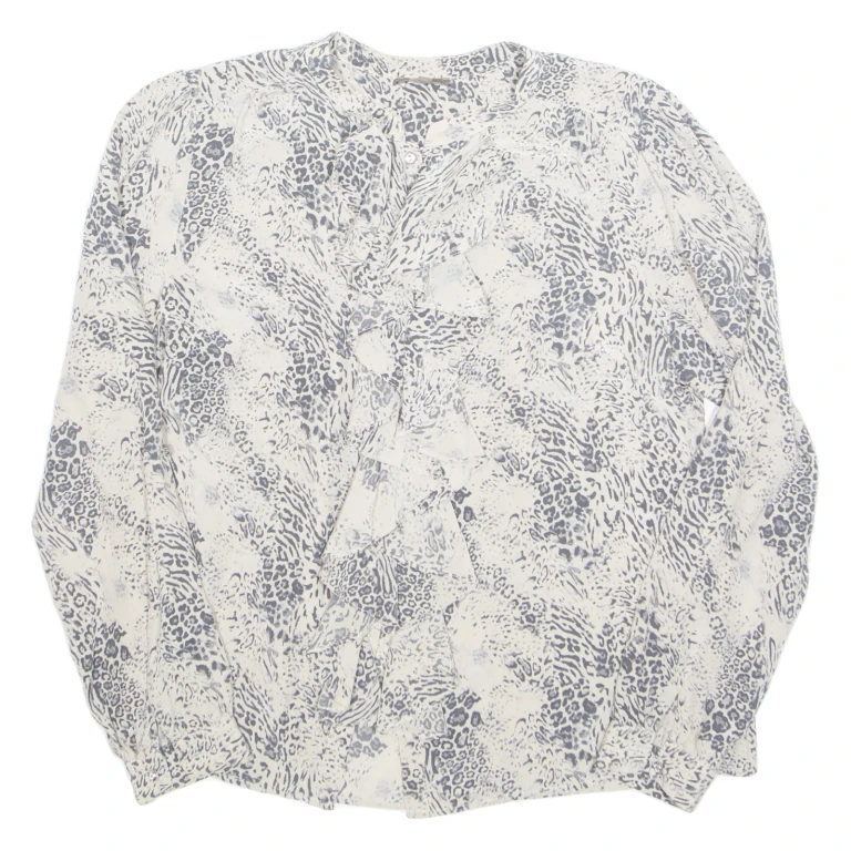 JJB BENSON Womens Printed Blouse Cream Long Sleeve Faux Silk Animal Print M