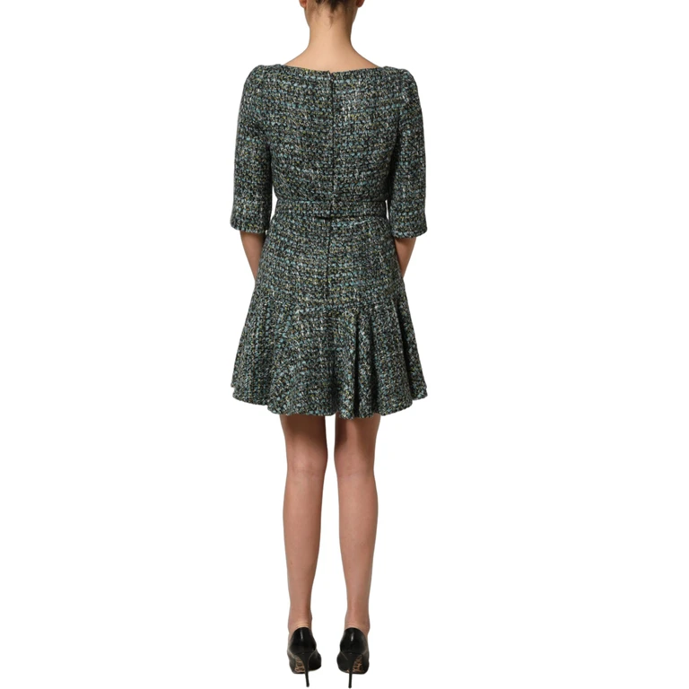 Dolce & Gabbana Multicolor Tweed Belted Babydoll Mini Dress Acrylic Wool Polyester Nylon - Women