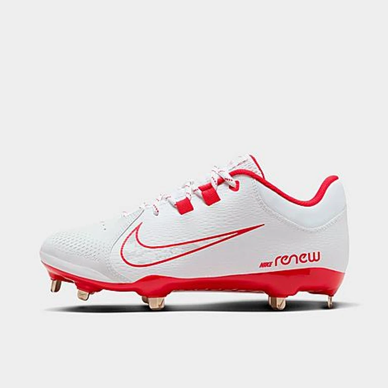 Nike Women's Hyperdiamond 4 Pro Softball Cleats in White/University Red/Wolf Grey Size: 5.0
