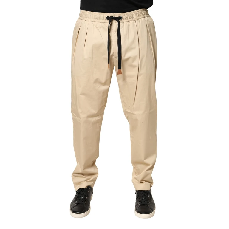 Beige Cotton Skinny Men Jogger Trouser Pants Elastane - Men