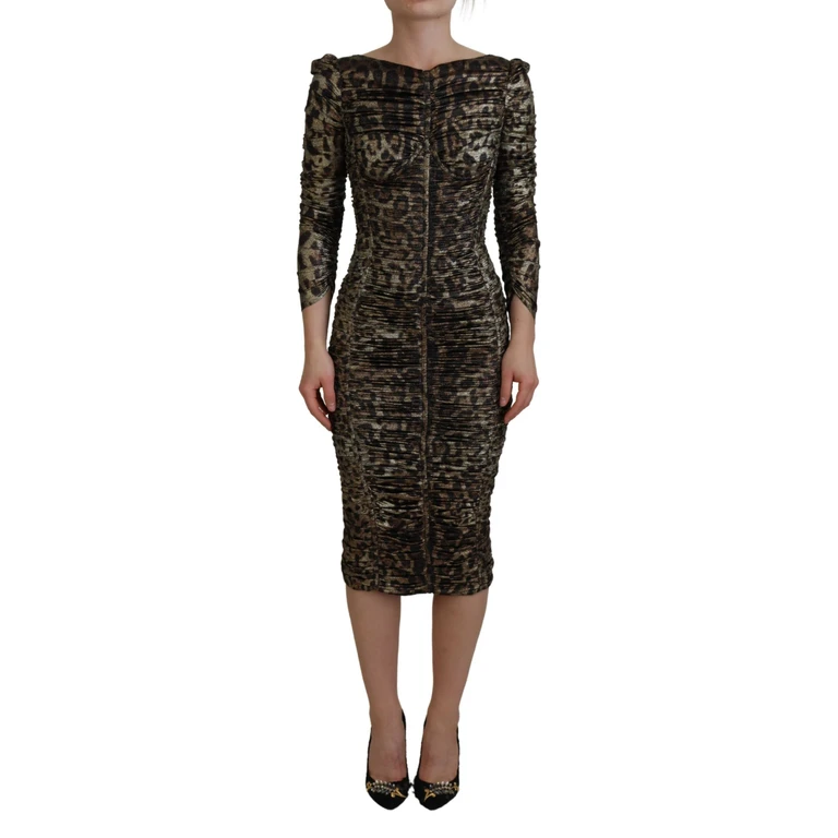 Dolce & Gabbana Multicolor Leopard Bodycon Sheath Midi Dress Silk - Women