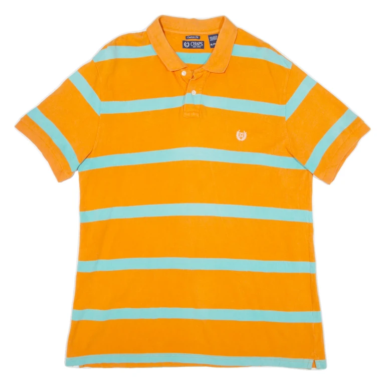 CHAPS Custom Fit Mens Polo Shirt Orange Striped XL
