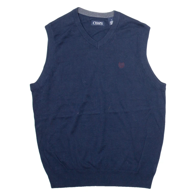 CHAPS Womens Vest Blue V-Neck Tight Knit Sleeveless M