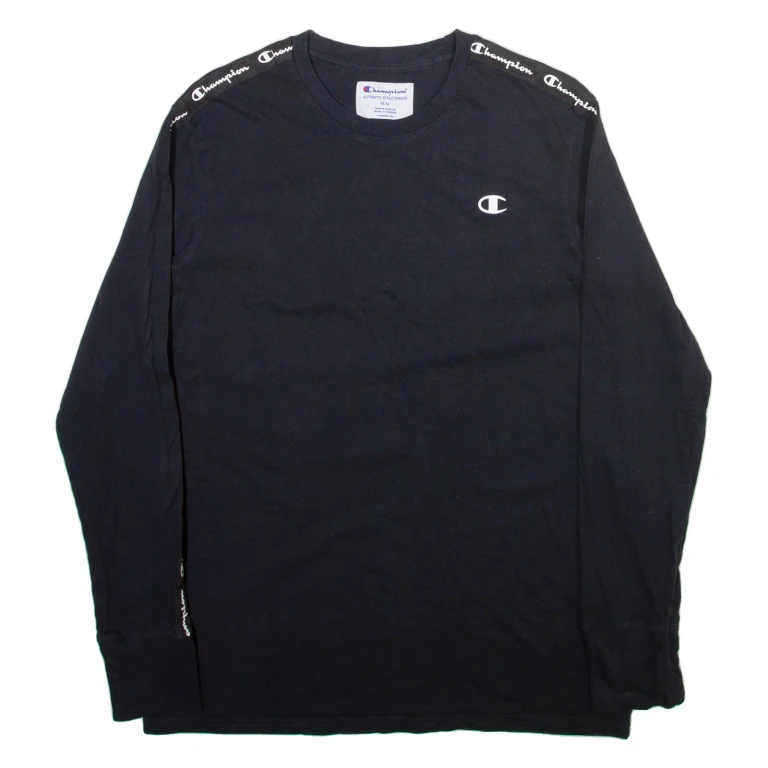 CHAMPION Mens T-Shirt Black Long Sleeve M