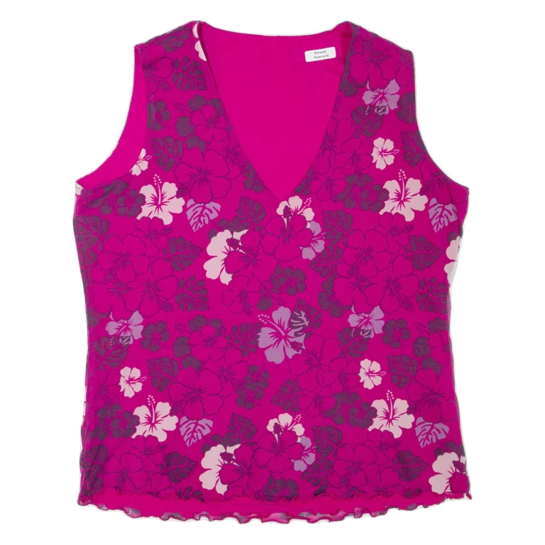 Womens Printed Top Pink V-Neck Sleeveless Floral L