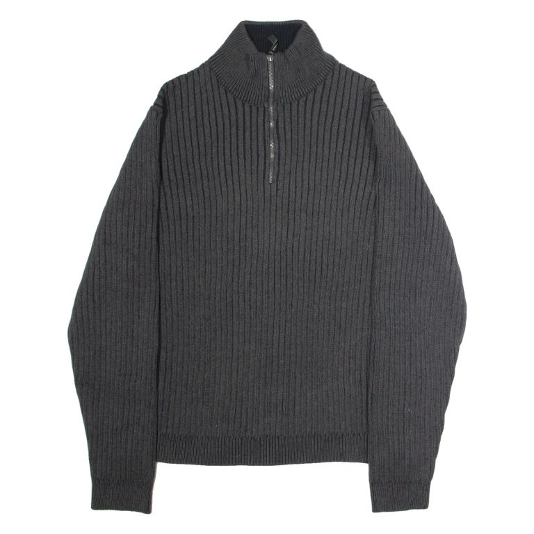 CALVIN KLEIN JEANS Mens Jumper Grey 1/4 Zip Chunky Knit XL