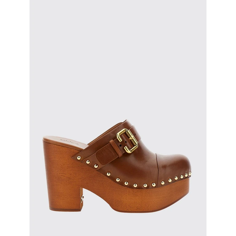CHLOÉ Jeanette Calfskin Sabot Mules with High Heel and Studs (CHC24A02TLT27T)