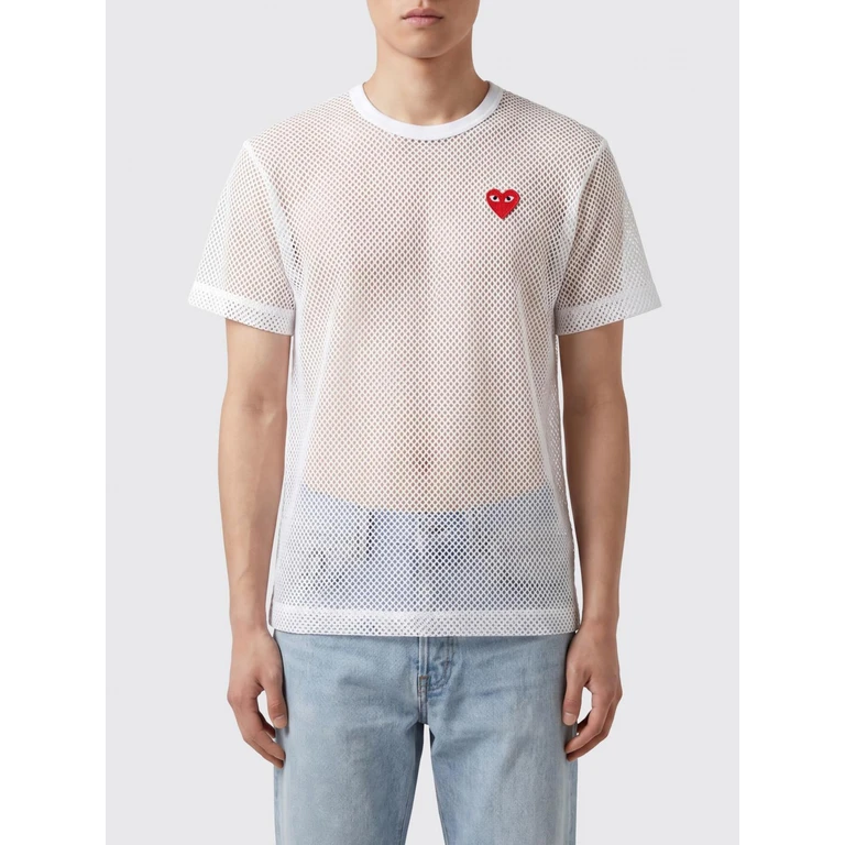 Mesh Nylon T-Shirt with Contrasting Logo Patch (AXT351WHITE)