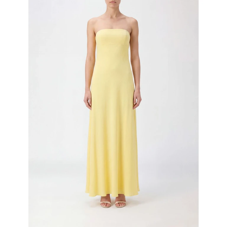 Long Evening Gown in Pure Silk with Straight Neckline and Off-Shoulder Design (GBSS26502LGIALLO)