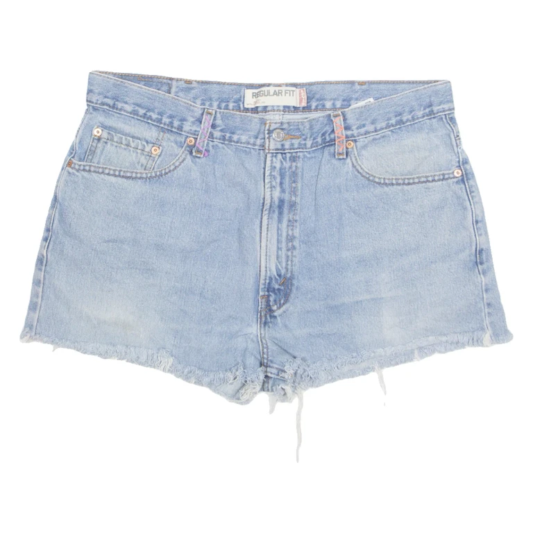LEVI'S Floral Embroidered Cut Off 505 Womens Denim Shorts Blue XL W37