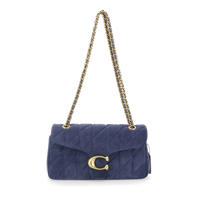 Blue Crossbody Bag With Chain Handles And Logo Plate On The Front Suede For Women Blu