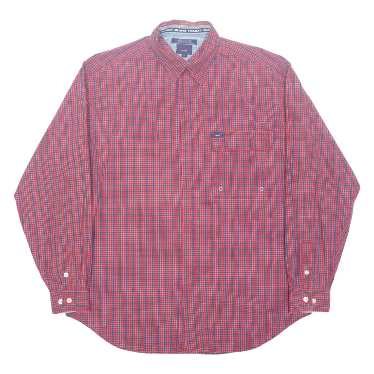 TOMMY HILFIGER Tommy Jeans Mens Shirt Red Check Long Sleeve L