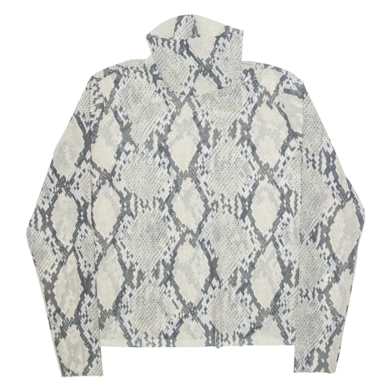 H&M Sheer Snake Womens Printed Top Cream High Neck Long Sleeve Animal Print 2XL