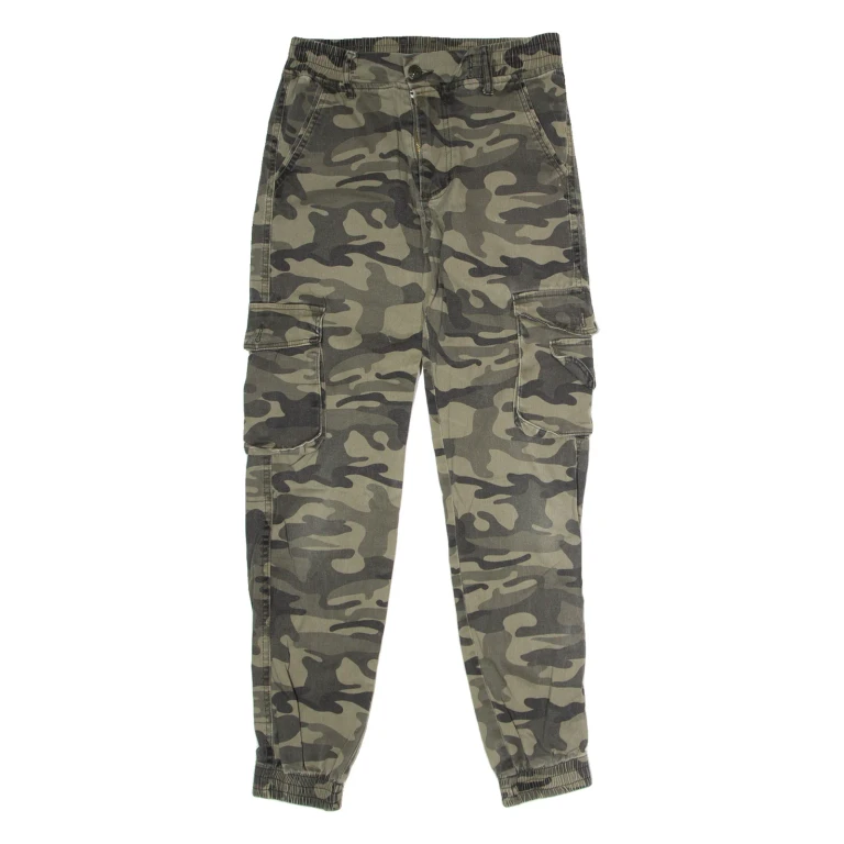 Cuffed Camouflage Cargo Mens Trousers Green Regular Straight W29 L33