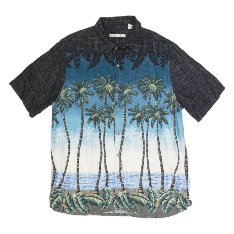 BATIK BAY Mens Hawaiian Shirt Black 90s Floral L