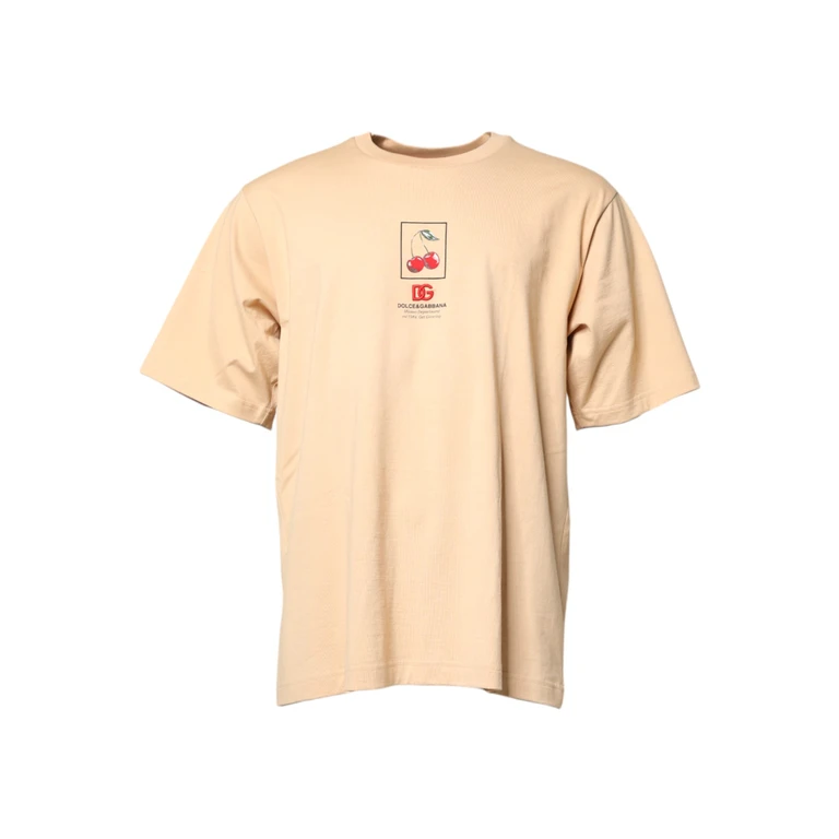 Dolce & Gabbana Beige Cotton Logo Print Crew Neck T-Shirt - Men
