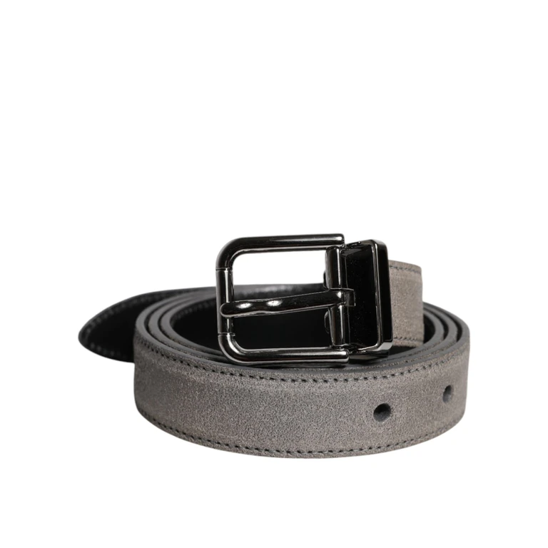Dolce & Gabbana Gray Leather Silver Tone Metal Buckle Belt - Men