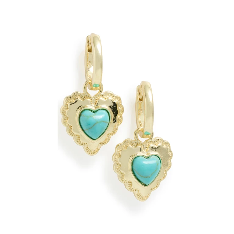 By Adina Eden Turquoise Heart Drop Huggie Earrings Turquoise One Size