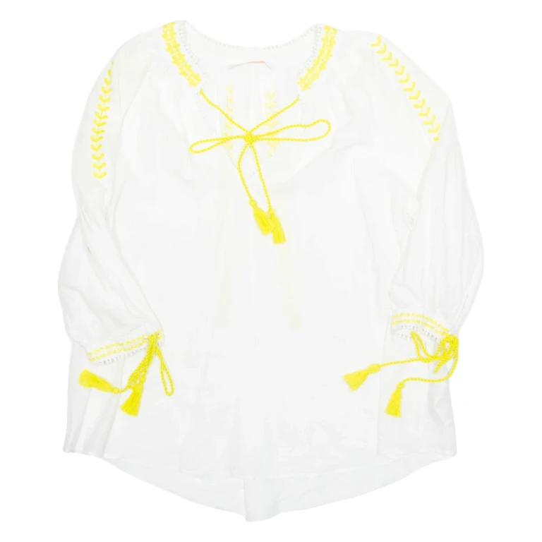 ZARA Beach Overlay Womens Blouse White V-Neck 3/4 Sleeve S