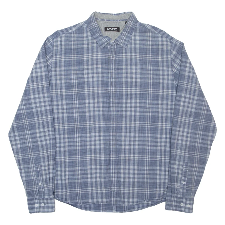 DKNY Mens Shirt Blue Check Long Sleeve XL