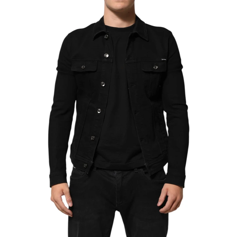 Dolce & Gabbana Black Cotton Denim Stretch Button Up Jacket Elastane Clothing - Men