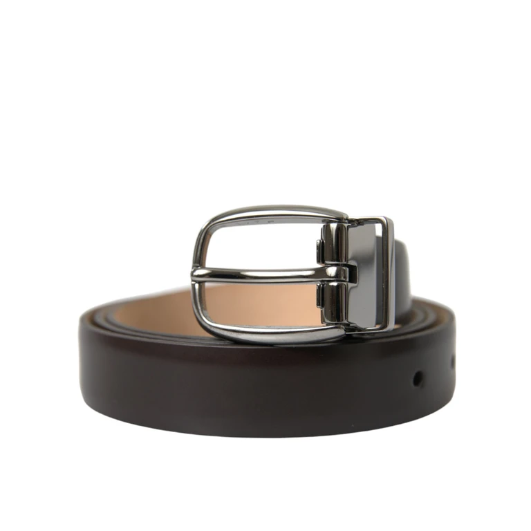 Dolce & Gabbana Dark Brown Leather Silver Metal Buckle Belt - Men